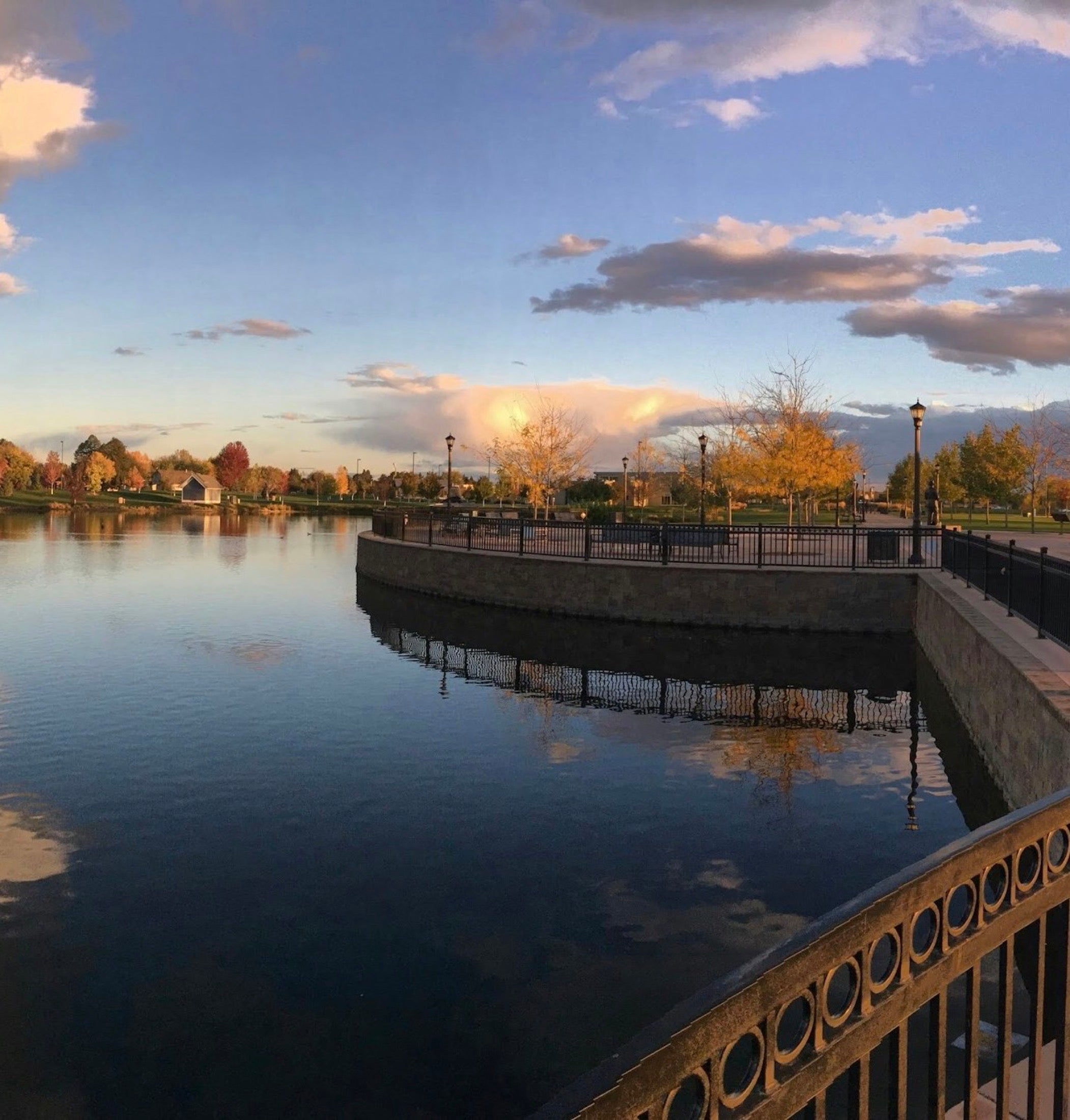 A park pond in Meridian at sunset