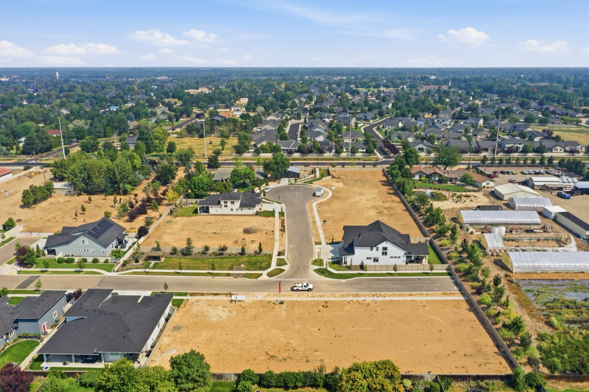 Aerial view of Matador Estates and its cul-de-sac in North Meridian